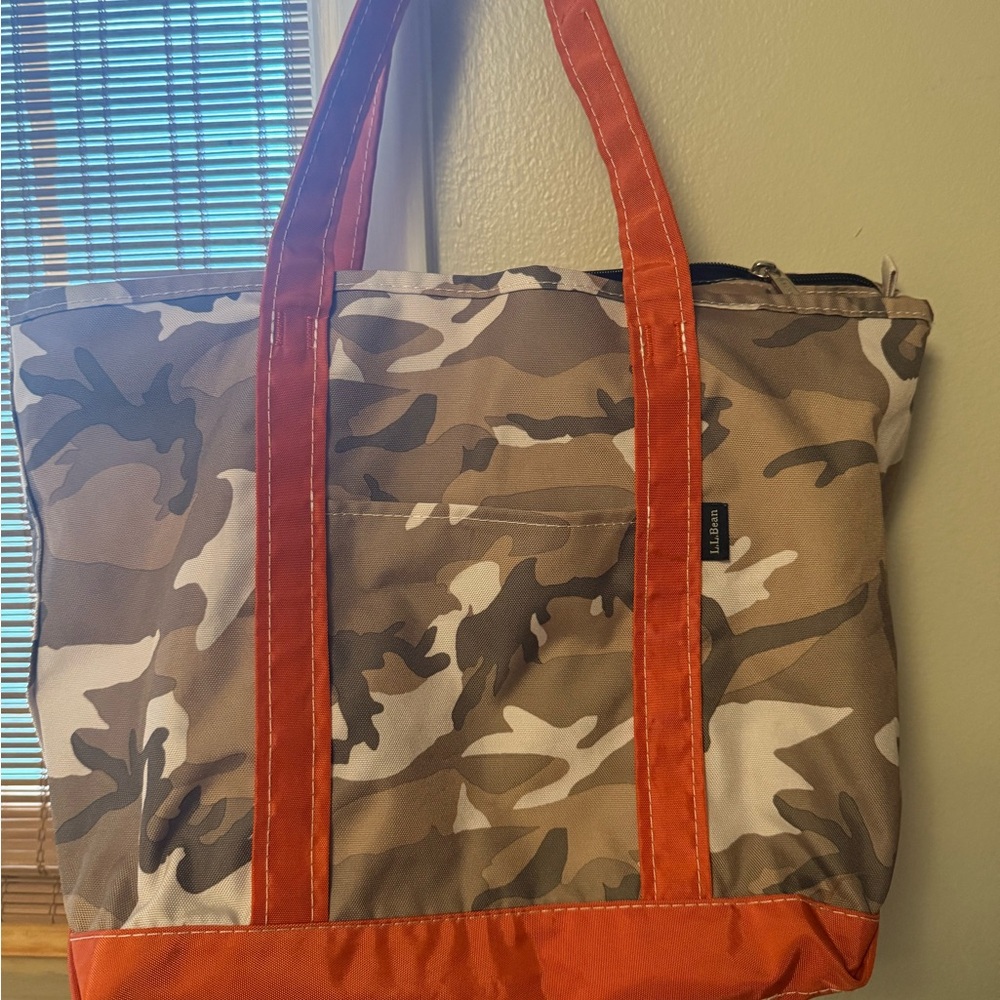 LL Bean Camouflage Tote Bag with Orange Straps